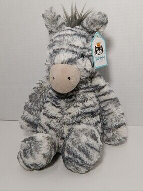 Jellycat London 12" Medium Bashful Zebra Gray Plush Stuffed Animal Toy New NWT